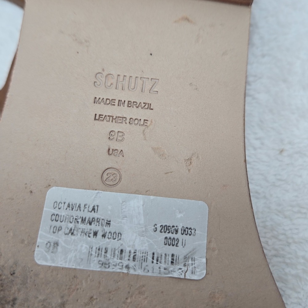 Schutz Octavia Flat Sandals Womens 9 Brown Leather Caged Strappy Minimalist Braz - Picture 8 of 16